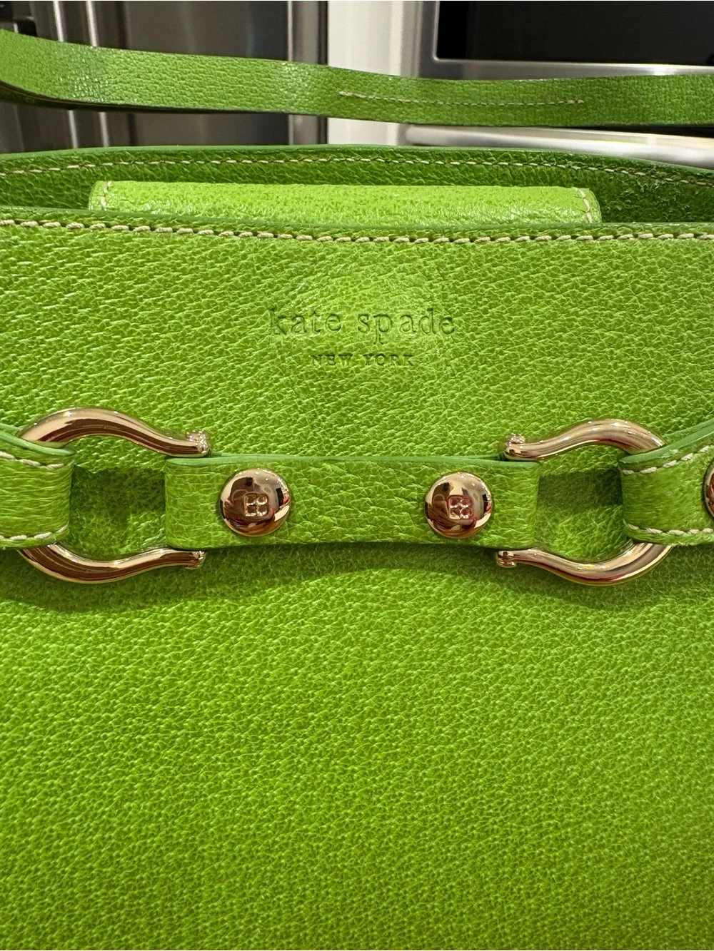 Vibrant Lime Green Kate Spade Leather Horseshoe Satchel Shoulder Bag